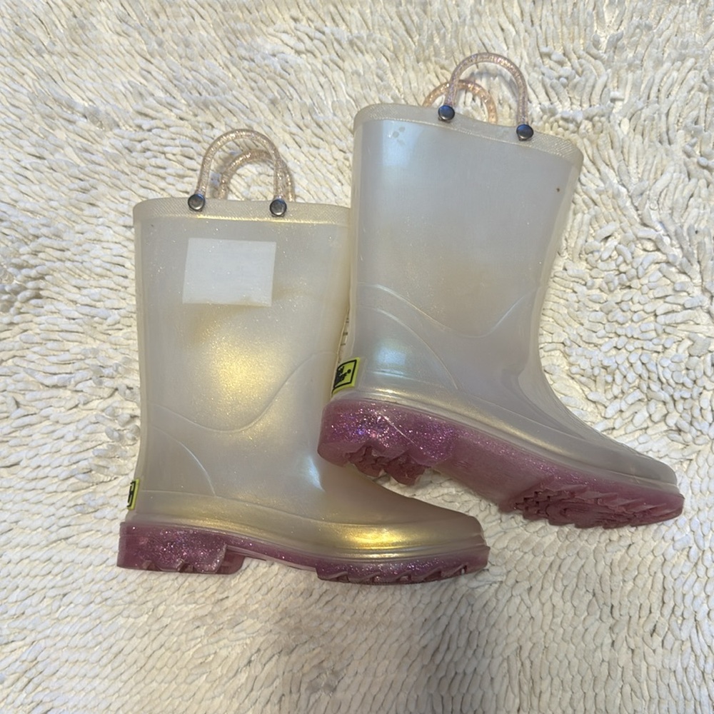 Kids Glitter Sole Translucent Rain Boots - Pink Sole